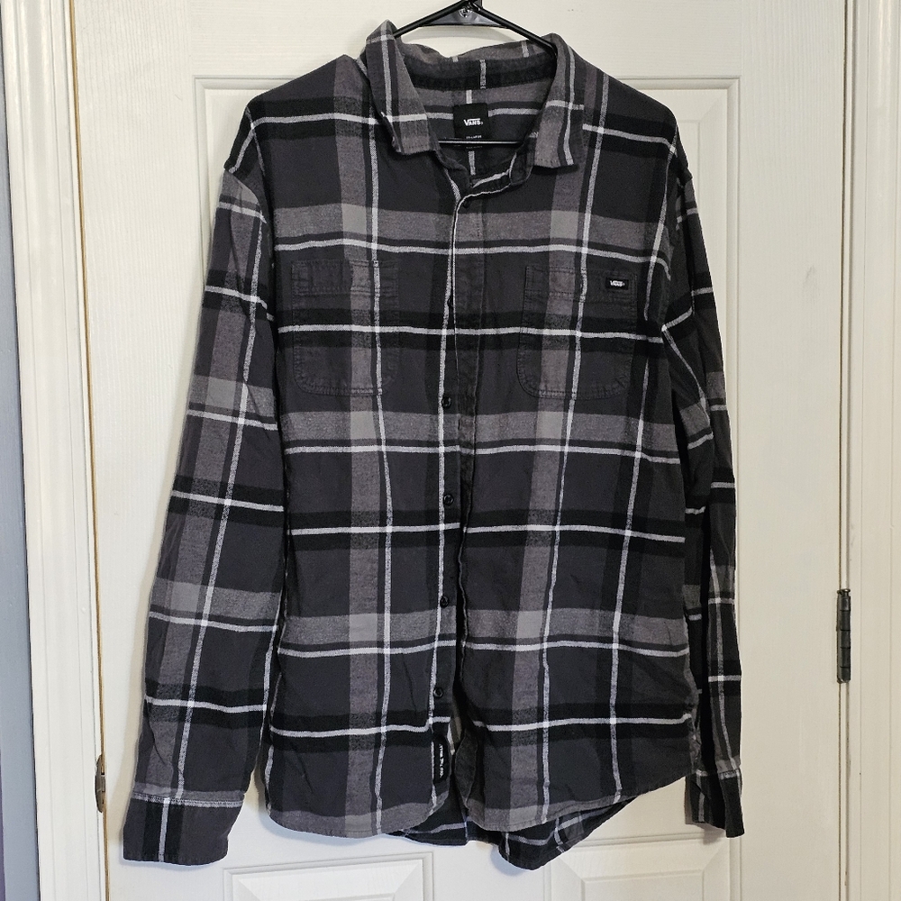 Vans Charcoal and White Plaid Shirt